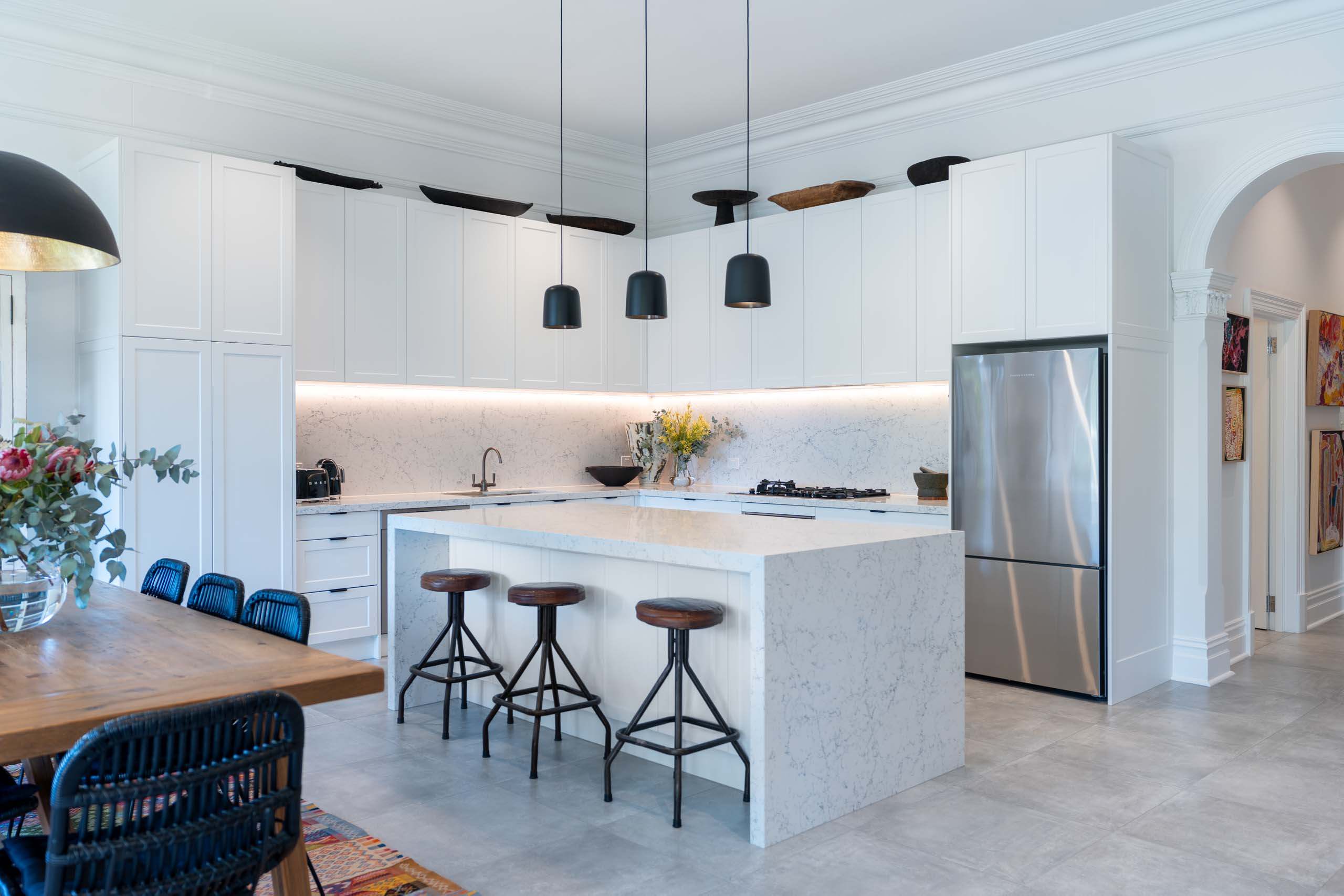 A Modern Farquhar Barossa Premium white Form Matte kitchen space with cultural charm and vibrancy.