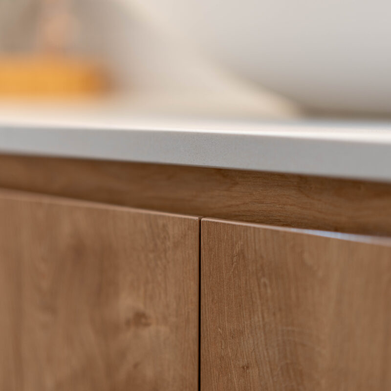 Timber k handle vanity with white top