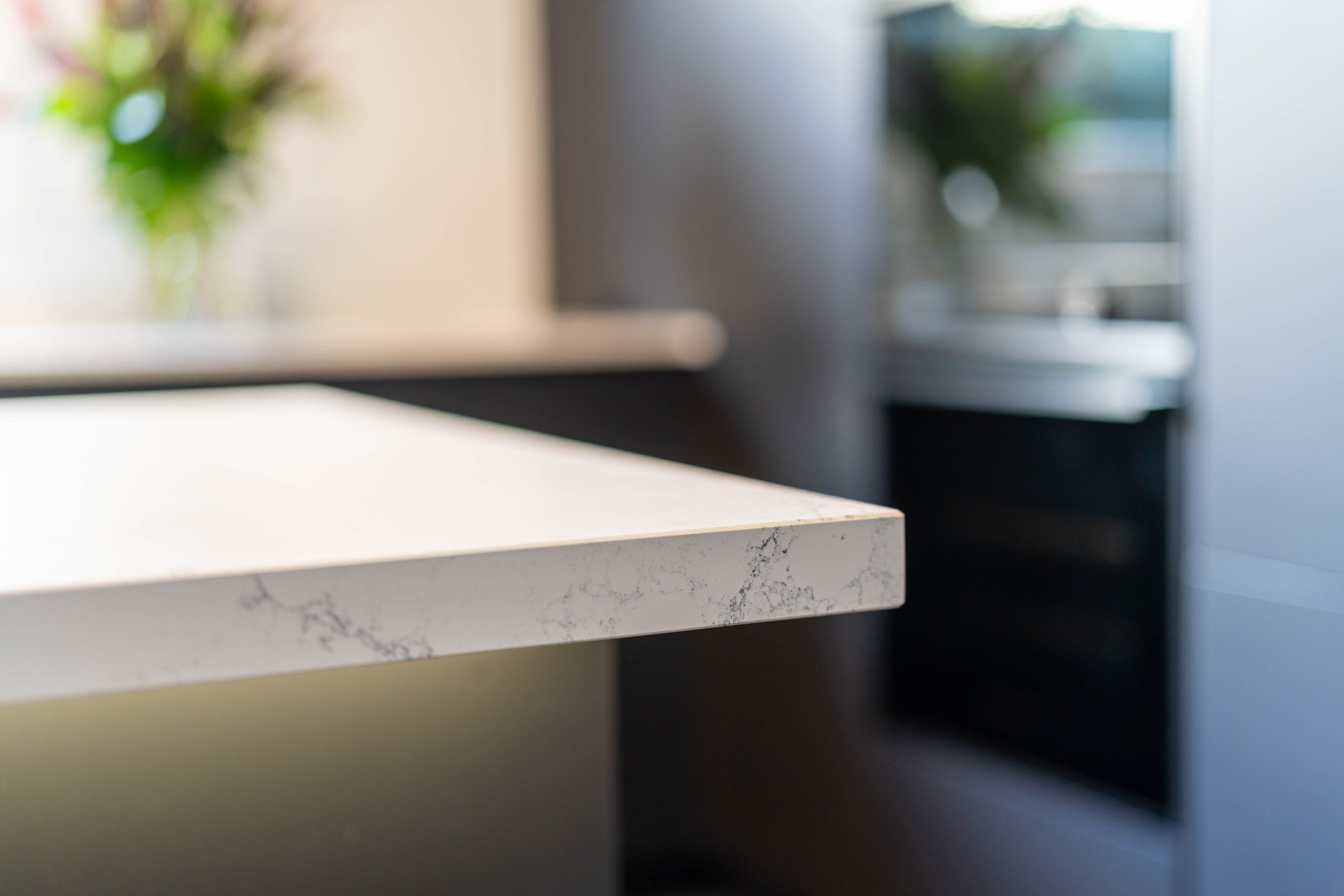 Stone benchtop. Grey and white marble look top.