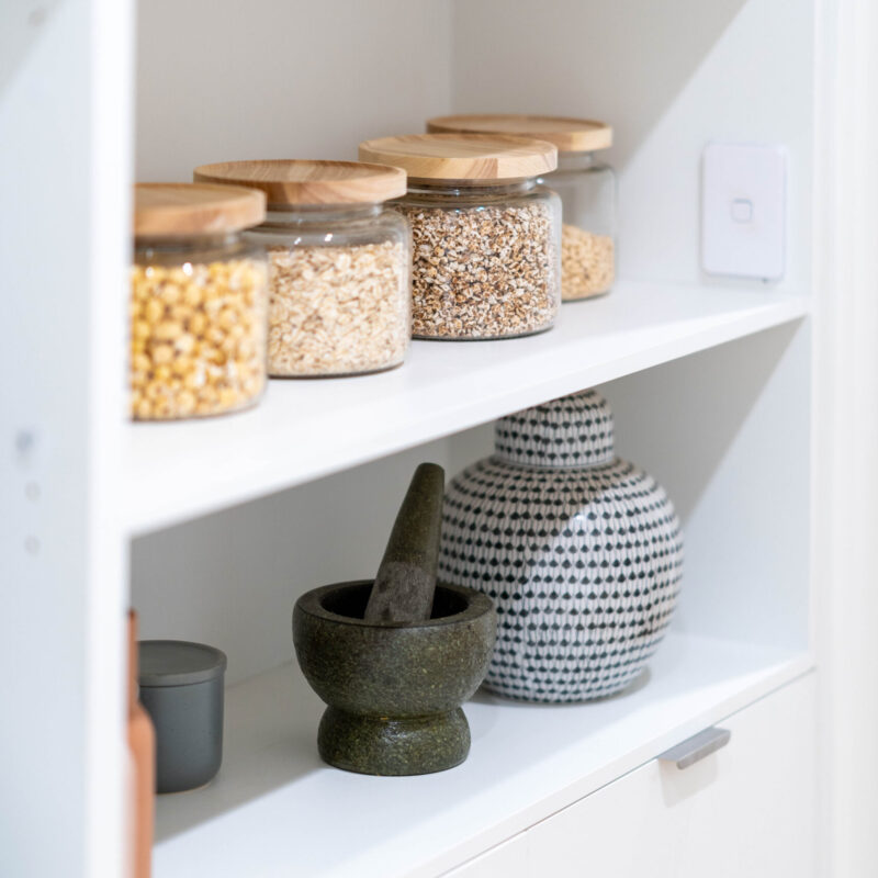 Pantry space. Containers for nuts and seeds.